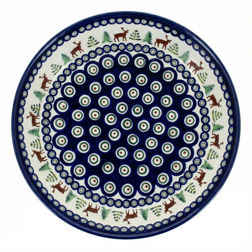 Polish Pottery Overhead Shot Reindeer Pine Pie Plate