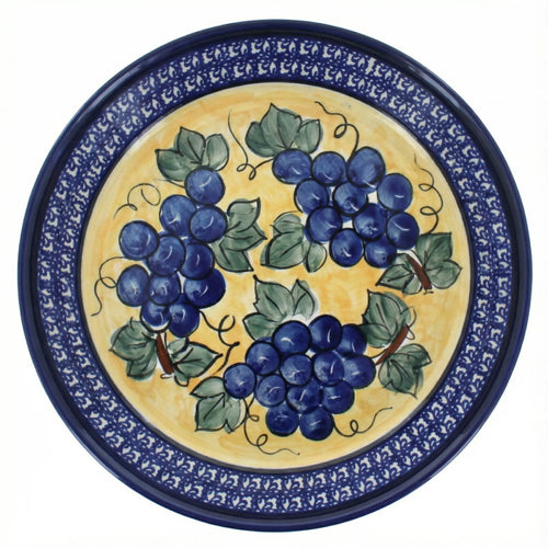 Polish Pottery Overhead Shot Grapes Pie Plate with Cobalt Trim