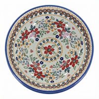 Polish Pottery Overhead Shot Red Daisy Berry Bowl With Plate