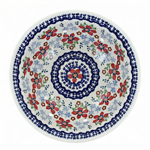 Polish Pottery Overhead Shot Red Poppy Berry Bowl With Plate