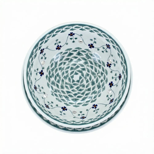 Polish Pottery Overhead Shot Sage Floral Berry Bowl with Plate