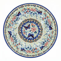 Polish Pottery Overhead Shot Blue Butterfly Berry Bowl with Plate