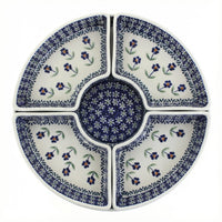 Polish Pottery Overhead Shot Blue Daisy Tray with 4 Plates