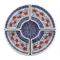 Polish Pottery Overhead Shot Red Poppy Tray with 4 Plates