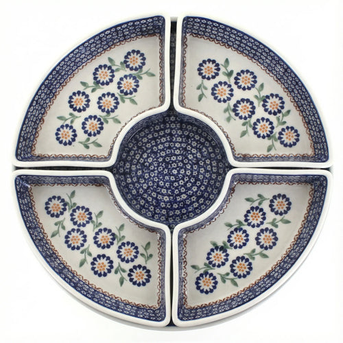 Polish Pottery Overhead Shot Peach Blossom Tray with 4 Plates