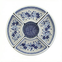 Polish Pottery Overhead Shot Vintage Blue Daisy Tray with 4 Plates