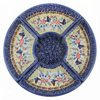 Polish Pottery Overhead Shot Blue Butterfly Tray with 4 Plates