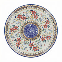 Polish Pottery Overhead Shot Red Daisy Pedestal Cake Plate
