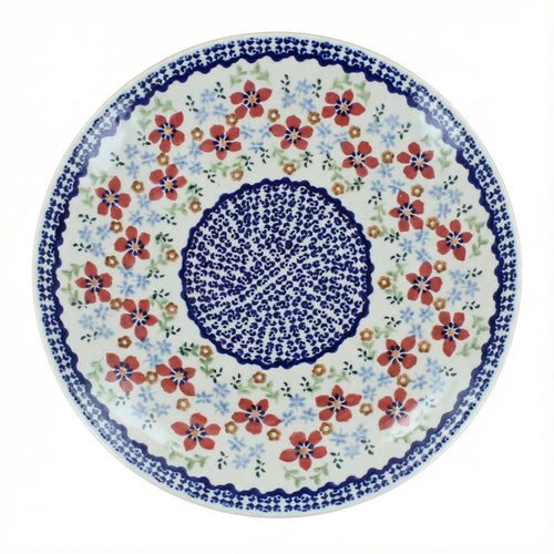 Polish Pottery Overhead Shot Red Poppy Pedestal Cake Plate