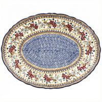Polish Pottery Overhead Shot Red Daisy Large Oval Serving Platter