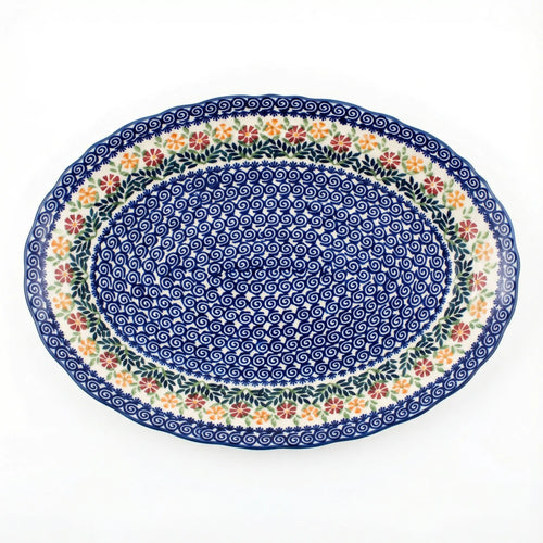Polish Pottery Overhead Shot Garden Bouquet Large Oval Serving Platter