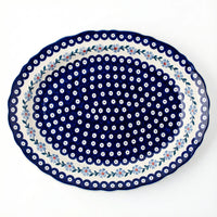 Polish Pottery Overhead Shot Blue Violet Large Oval Serving Platter