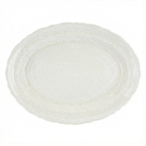 Polish Pottery Overhead Shot White Lace Large Oval Serving Platter