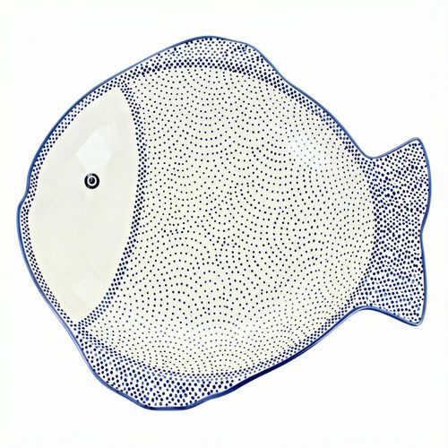 Polish Pottery Overhead Shot Small Dots Large Fish Platter