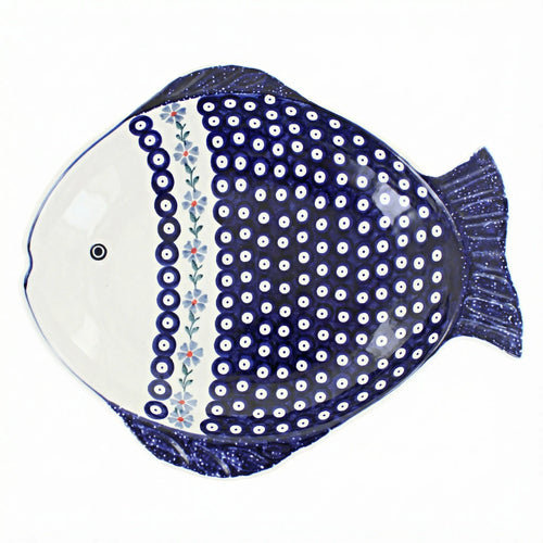 Polish Pottery Overhead Shot Blue Violet Large Fish Platter