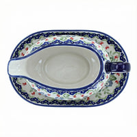 Polish Pottery Overhead Shot Jungle Bouquet Gravy Boat & Plate