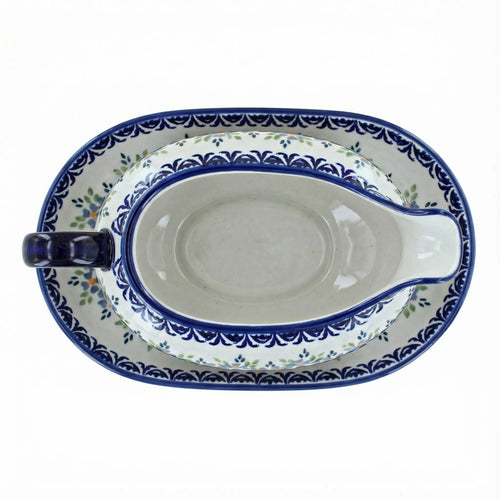 Polish Pottery Overhead Shot Summer Vine Gravy Boat & Plate