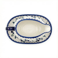 Polish Pottery Overhead Shot Sunflower Gravy Boat & Plate