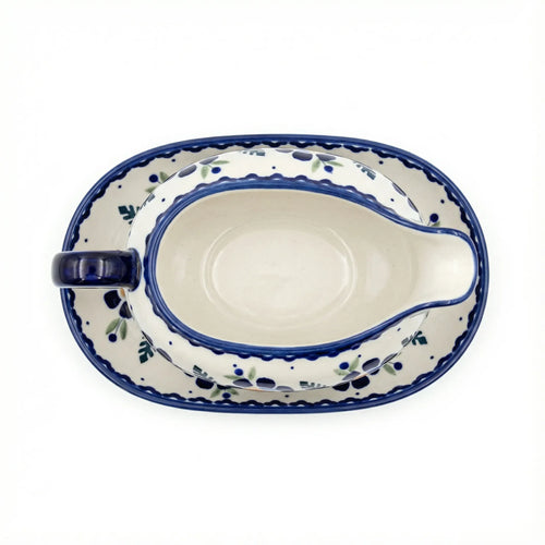 Polish Pottery Overhead Shot Sunflower Gravy Boat & Plate