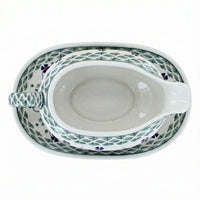 Polish Pottery Overhead Shot Sage Floral Gravy Boat & Plate