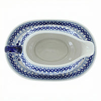 Polish Pottery Overhead Shot Vintage Blue Daisy Gravy Boat & Plate