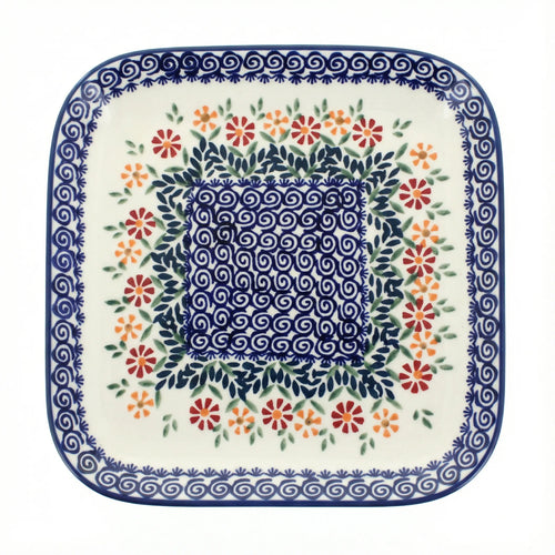 Polish Pottery Overhead Shot Garden Bouquet Large Square Plate