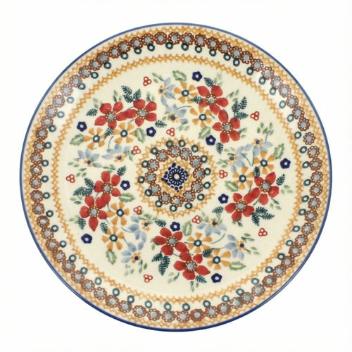 Polish Pottery Overhead Shot Red Daisy Lunch Plate