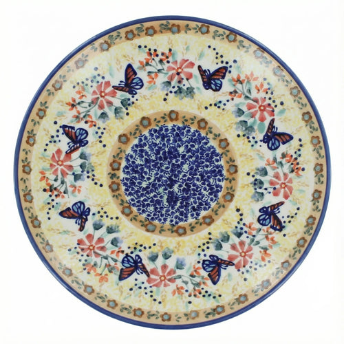 Polish Pottery Overhead Shot Blue Butterfly Lunch Plate