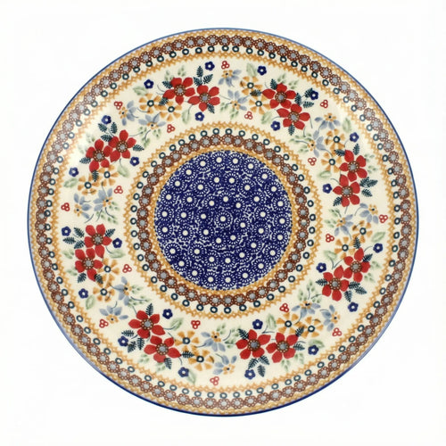 Polish Pottery Overhead Shot Red Daisy Large Dinner Plate