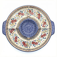 Polish Pottery Overhead Shot Red Daisy Chip & Dip Plate