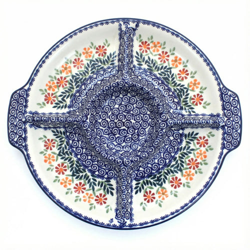 Polish Pottery Overhead Shot Garden Bouquet Chip & Dip Plate