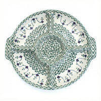 Polish Pottery Overhead Shot Sage Floral Chip & Dip Plate