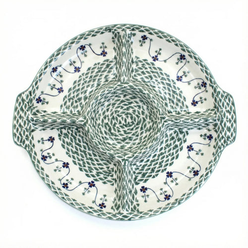 Polish Pottery Overhead Shot Sage Floral Chip & Dip Plate