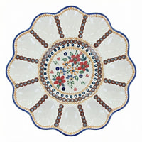 Polish Pottery Overhead Shot Red Daisy Egg Plate