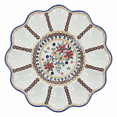 Polish Pottery Overhead Shot Red Daisy Egg Plate