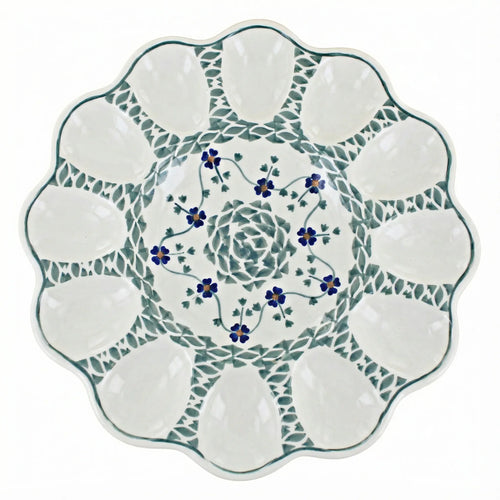 Polish Pottery Overhead Shot Sage Floral Egg Plate