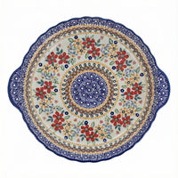 Polish Pottery Overhead Shot Red Daisy Pie Plate with Handles