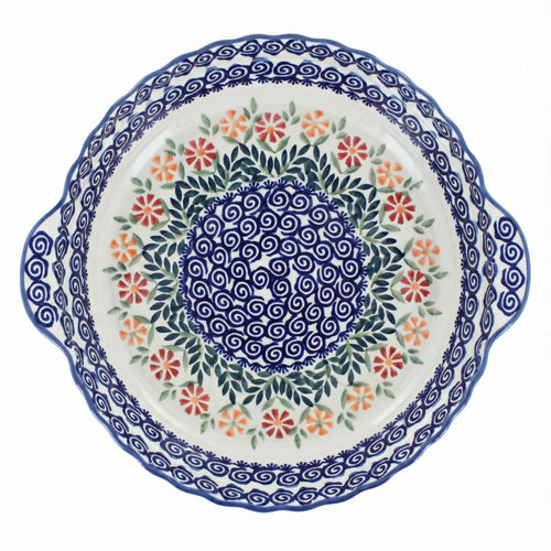 Polish Pottery Overhead Shot Garden Bouquet Pie Plate with Handles