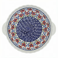 Polish Pottery Overhead Shot Red Poppy Pie Plate With Handles