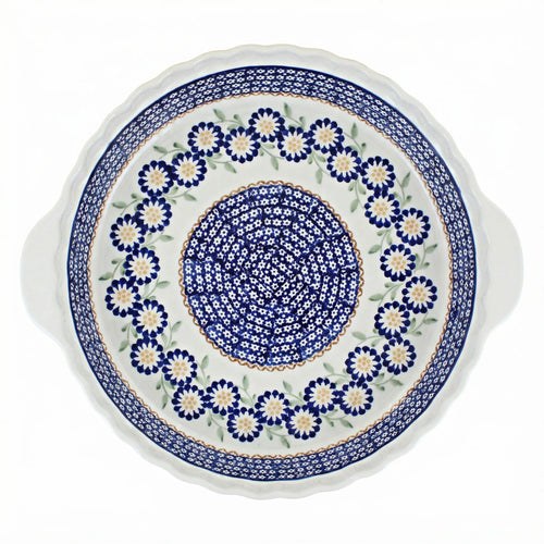 Polish Pottery Overhead Shot Peach Blossom Pie Plate with Handles