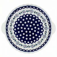 Polish Pottery Overhead Shot Blue Violet Pie Plate With Handles