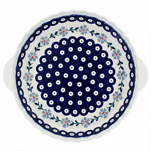 Polish Pottery Overhead Shot Blue Violet Pie Plate With Handles