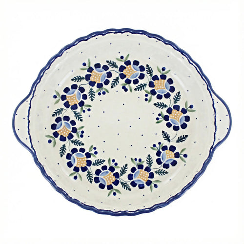 Polish Pottery Overhead Shot Sunflower Pie Plate with Handles