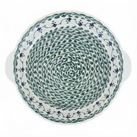 Polish Pottery Overhead Shot Sage Floral Pie Plate with Handles