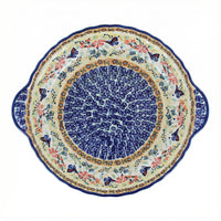 Polish Pottery Overhead Shot Blue Butterfly Pie Plate with Handles
