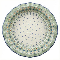 Polish Pottery Overhead Shot Green Daisy Pie Plate