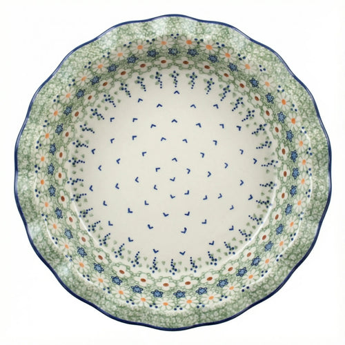 Polish Pottery Overhead Shot Green Daisy Pie Plate