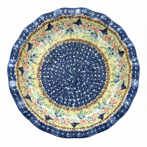 Polish Pottery Overhead Shot Blue Butterfly Pie Plate