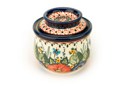 Floral Butterfly French Butter Dish Polish Pottery