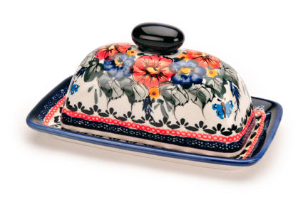 Floral Butterfly Butter Dish Polish Pottery